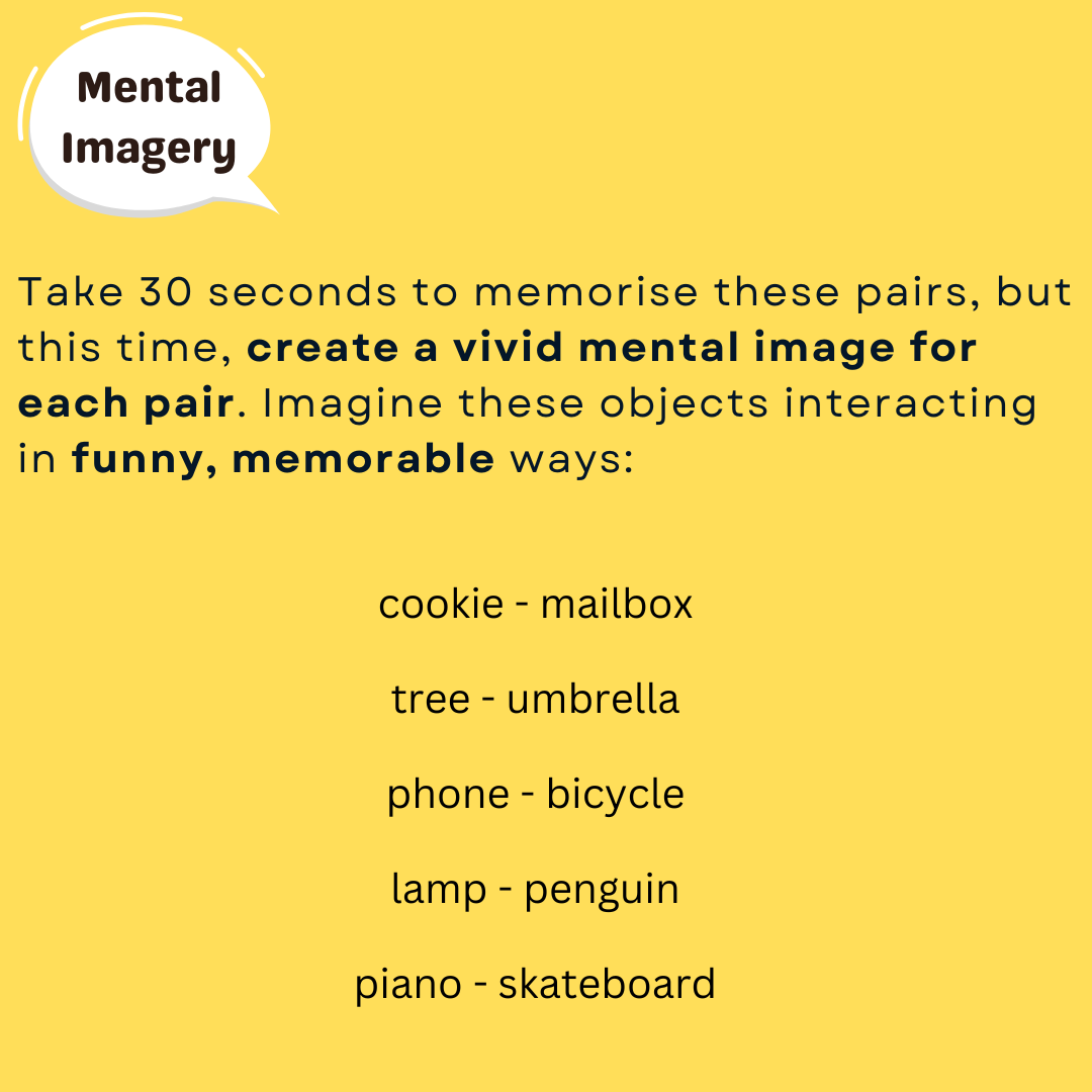 Memorising word pairs using mental imagery