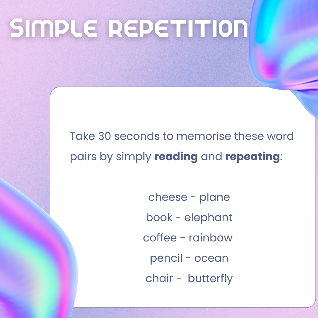 Memorising word pairs using repetition