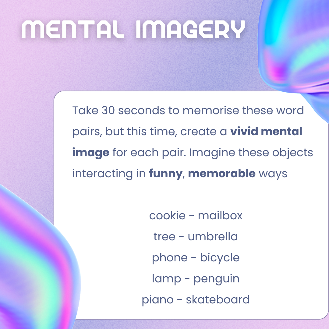 Memorising words using mental imagery